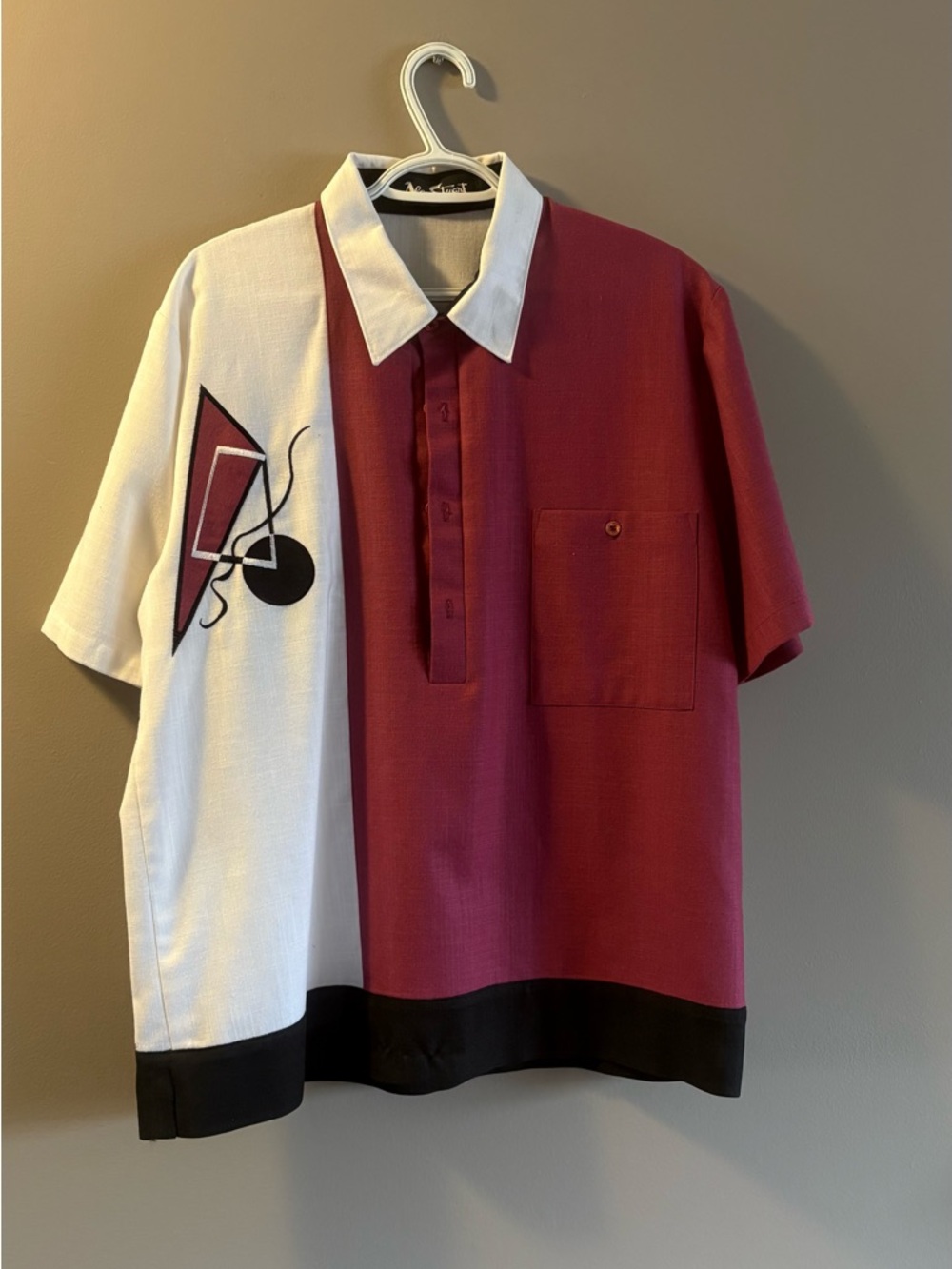 Alan Stuart Two-Tone Maroon and White Short-Sleeve Polo with Black Trim